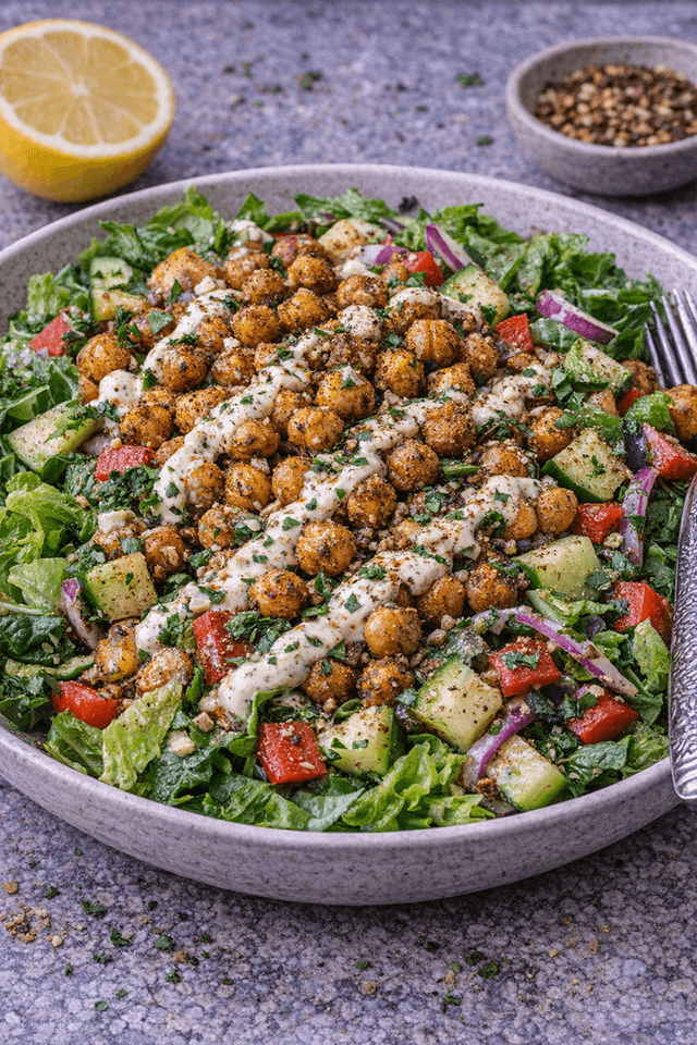 Chickpea Shawarma Salad with Lemon-Tahini Dressing