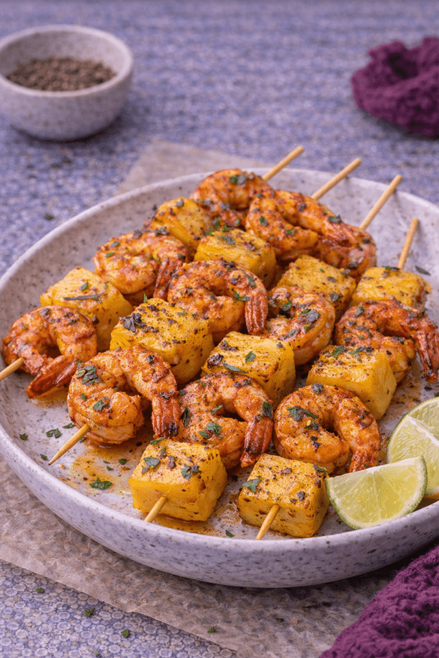 Harissa Shrimp & Pineapple Skewers