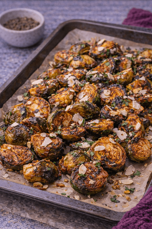 Harissa Maple Roasted Brussels Sprouts