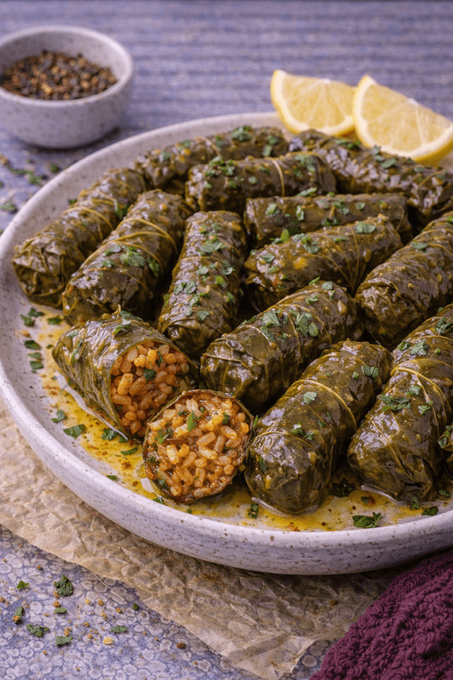 Harissa Rice-Stuffed Grape Leaves