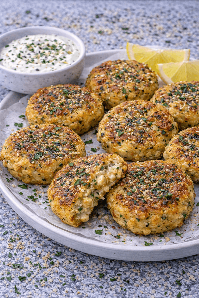 Jordanian Thyme Chickpea Patties with Yogurt Sauce
