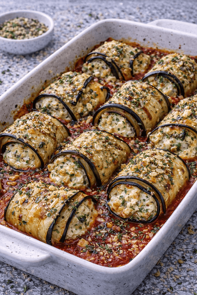 Jordanian Thyme Eggplant Lasagna Rolls