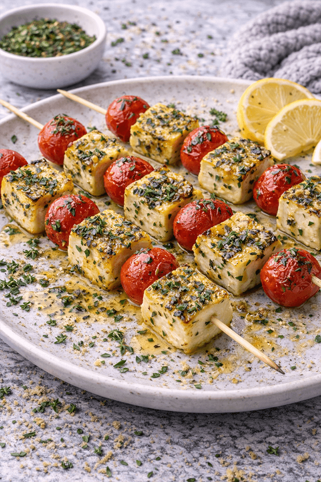 Jordanian Thyme Grilled Halloumi Skewers