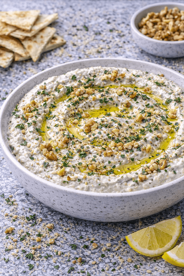 Jordanian Thyme & Walnut Dip (Moutabal-style)