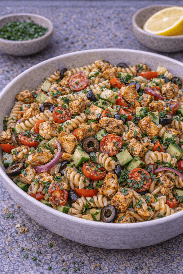Shawarma Chicken Pasta Salad