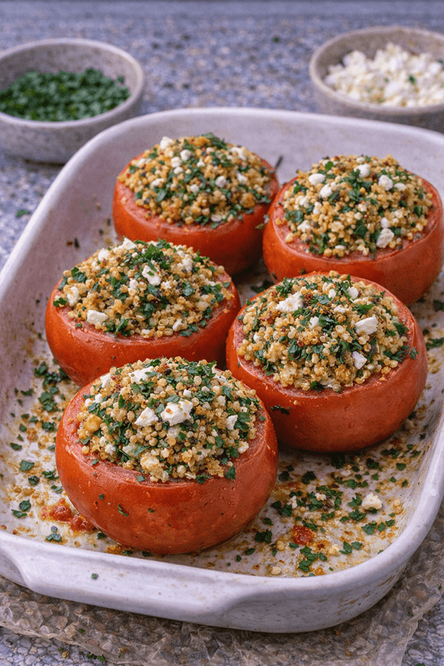 Shawarma-Spiced Quinoa-Stuffed Tomatoes
