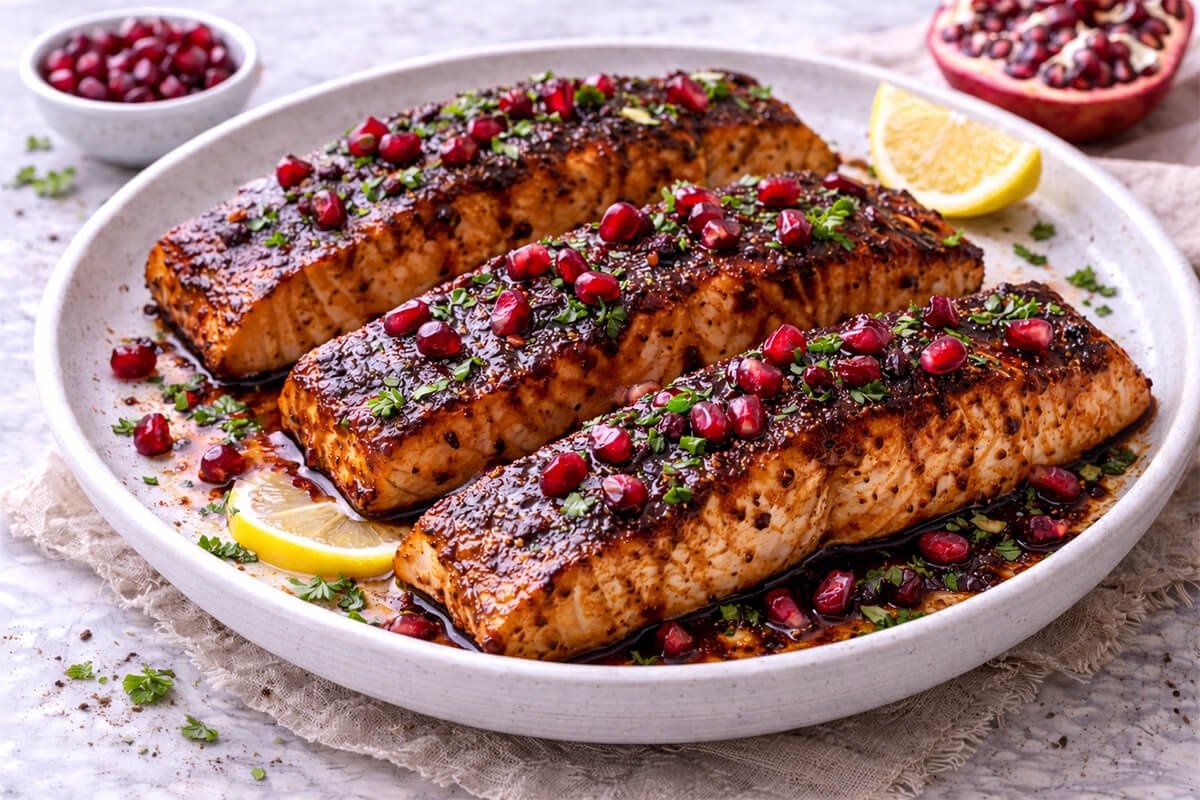 Sumac and Pomegranate Glazed Salmon