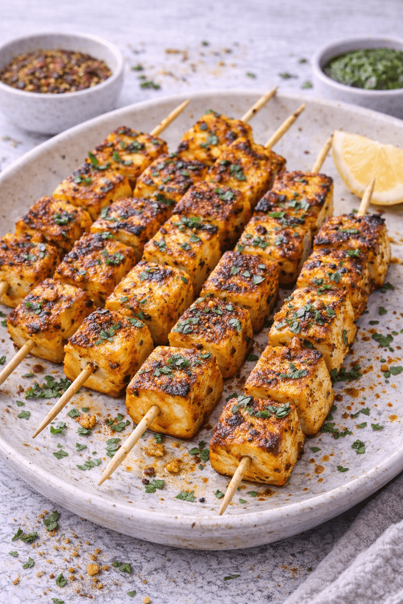 Biryani Spiced Grilled Halloumi Skewers
