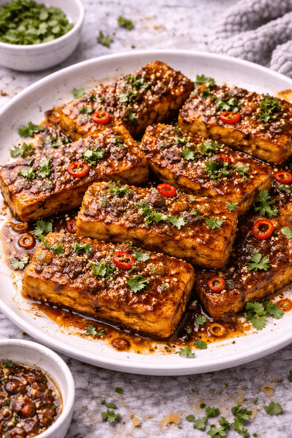 Biryani-Spiced Crispy Tofu with Tamarind Glaze