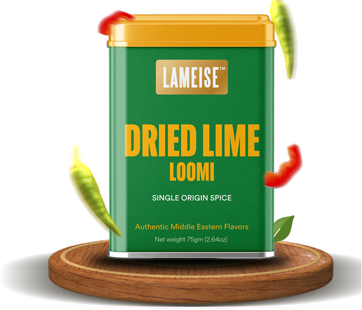 Dried lime (loomi) spice in LAMEISE tin for Middle Eastern cooking